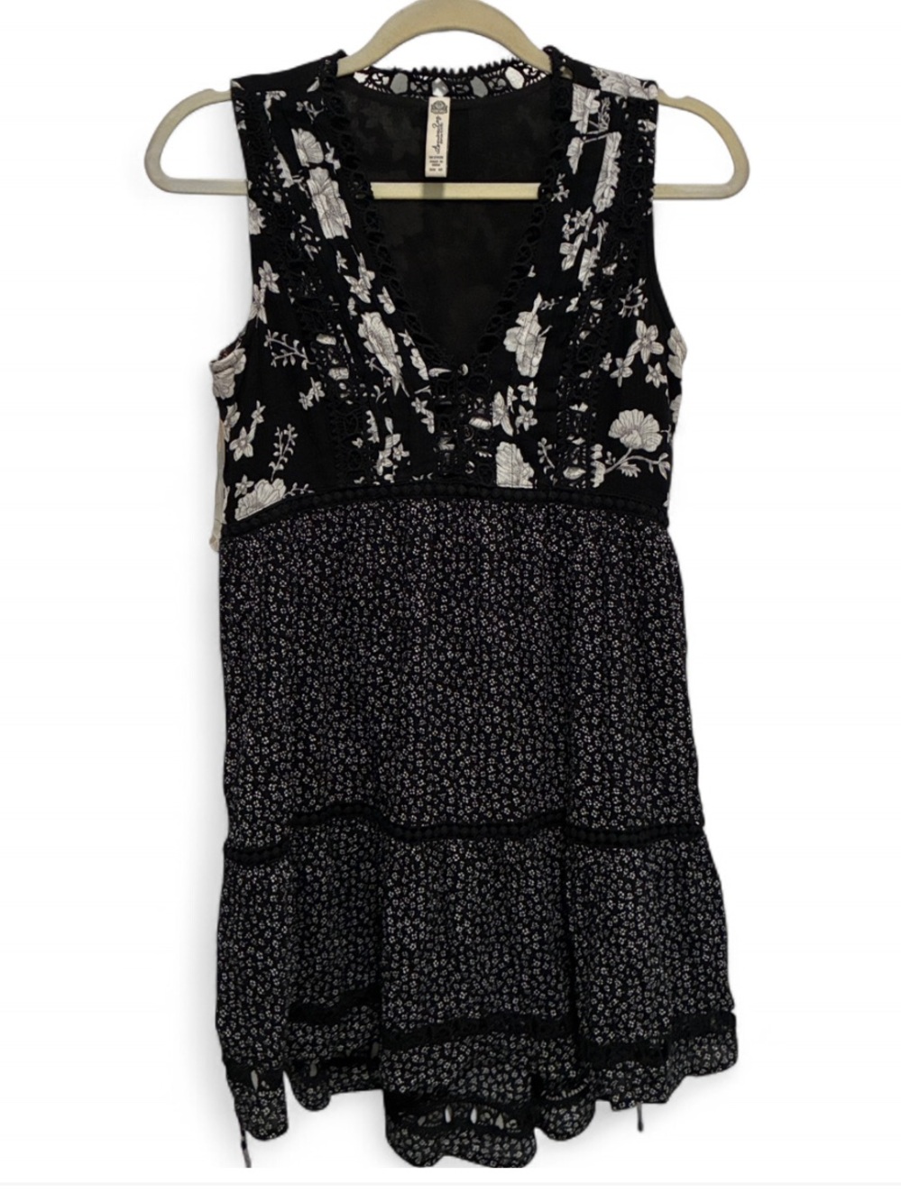 Y2K American Rag Black Floral Patchwork Sleeveless Mini Dress